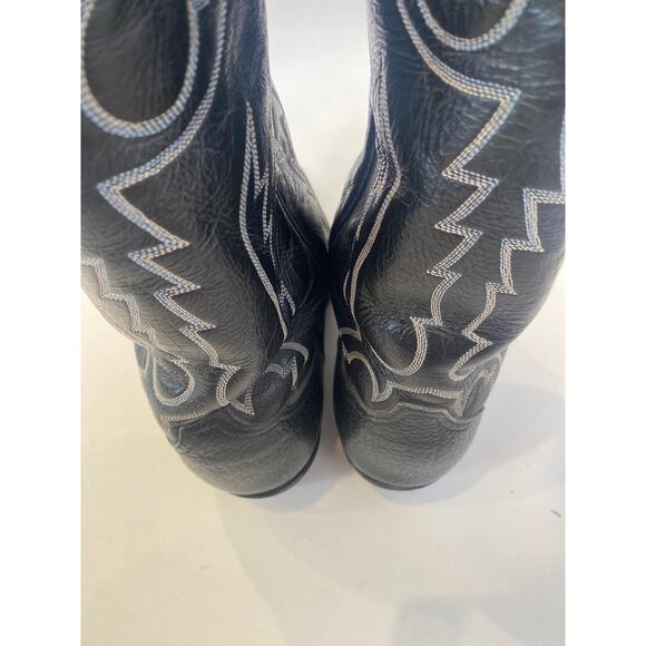 Tony Lama Black w/ White Stitched Cowboy Boots EUC Sz 9 Men’s Leather - Picture 7 of 13